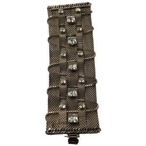 Nicole Romano Callathea Bracelet Handwoven Chain Square Glass Box Tab Closure